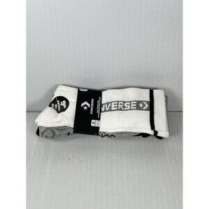 Converse Men's Half Cushion Crew Socks 3-Pack Size 6-12 Black White Gray